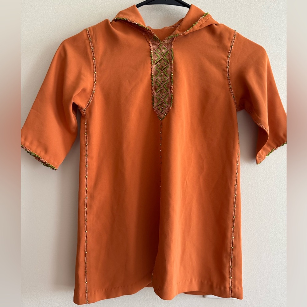 Moroccan Girl orange Hoodie Jalaba Party Holiday Dress Size 12-18 Months
